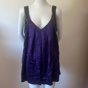 Bebe Deep Purple Silk  Top with Black Accents